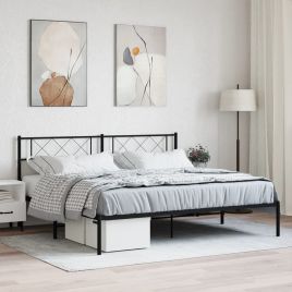 Metal Bed Frame with Headboard Black 193x203 cm