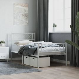 Metal Bed Frame with Headboard and Footboard White 100x190 cm