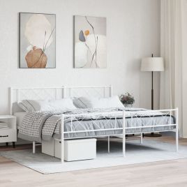 Metal Bed Frame with Headboard and Footboard White 200x200 cm