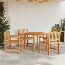 5 Pcs Garden Dining Set Solid Wood Teak