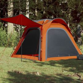 Camping Tent 4 Persons Grey&Orange 240x221x160 cm 185T Taffeta