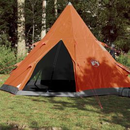 Camping Tent 4 Persons Grey&Orange 367x367x259 cm 185T Taffeta