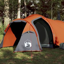 Camping Tent 3 Persons Grey&Orange 370x185x116 cm 185T Taffeta