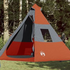 Camping Tent 7 Persons Grey&Orange 350x350x280 cm 185T Taffeta