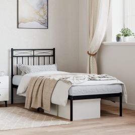 Metal Bed Frame with Headboard Black 80x200 cm