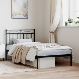 Metal Bed Frame with Headboard Black 100x190 cm
