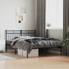 Metal Bed Frame with Headboard Black 135x190 cm Double
