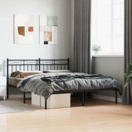 Metal Bed Frame with Headboard Black 160x200 cm