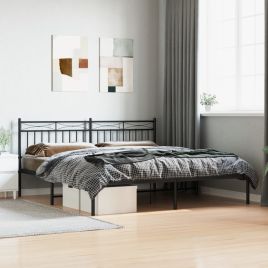 Metal Bed Frame with Headboard Black 180x200 cm Super King