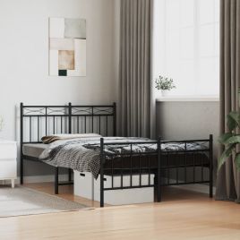 Metal Bed Frame with Headboard and Footboard Black 120x190 cm Small Double
