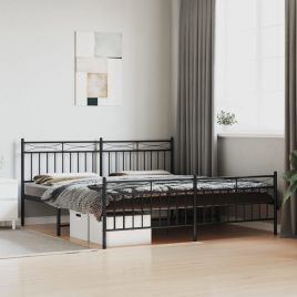 Metal Bed Frame with Headboard and FootboardÂ Black 183x213 cm