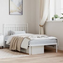 Metal Bed Frame with Headboard White 100x190 cm