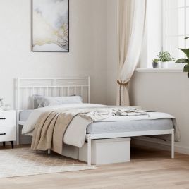 Metal Bed Frame with Headboard White 100x200 cm