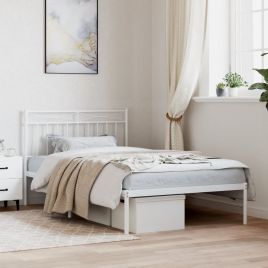 Metal Bed Frame with Headboard White 107x203 cm