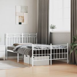 Metal Bed Frame with Headboard and Footboard White 120x190 cm Small Double