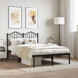 Metal Bed Frame with Headboard Black 120x190 cm Small Double