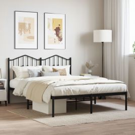 Metal Bed Frame with Headboard Black 140x190 cm