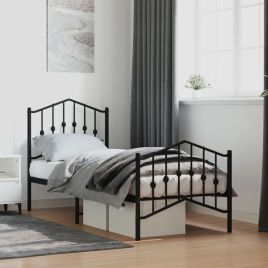 Metal Bed Frame with Headboard and FootboardÂ Black 75x190 cm Small Single