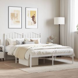 Metal Bed Frame with Headboard White 140x190 cm