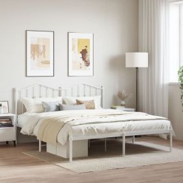 Metal Bed Frame with Headboard White 180x200 cm Super King