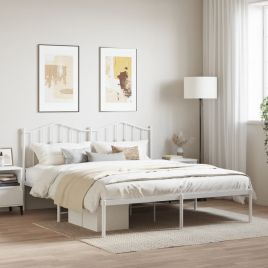 Metal Bed Frame with Headboard White 183x213 cm