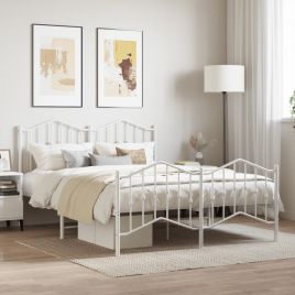 Metal Bed Frame with Headboard and FootboardÂ White 135x190 cm Double