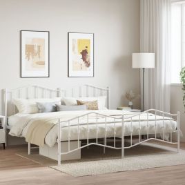 Metal Bed Frame with Headboard and FootboardÂ White 193x203 cm