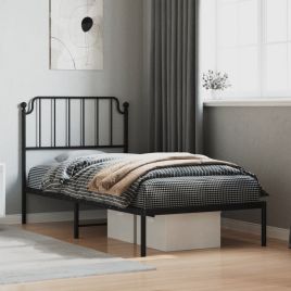 Metal Bed Frame with Headboard Black 90x200 cm
