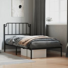 Metal Bed Frame with Headboard Black 100x200 cm