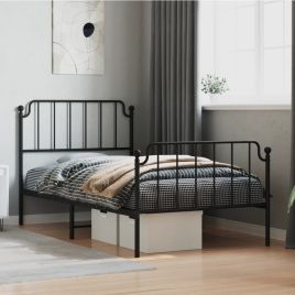 Metal Bed Frame with Headboard and FootboardÂ Black 100x200 cm