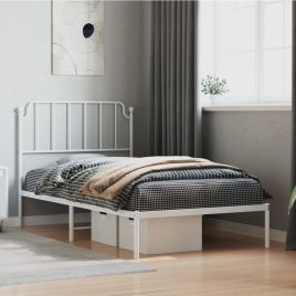 Metal Bed Frame with Headboard White 100x190 cm