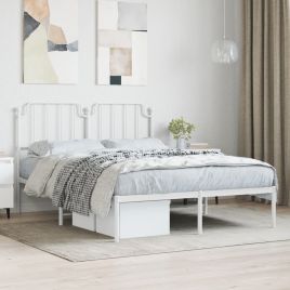 Metal Bed Frame with Headboard White 150x200 cm King Size
