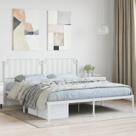 Metal Bed Frame with Headboard White 183x213 cm