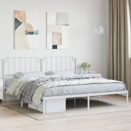 Metal Bed Frame with Headboard White 200x200 cm