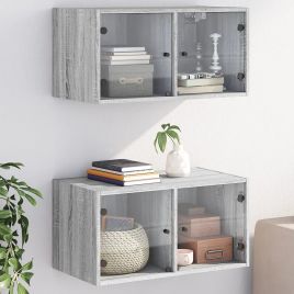 Wall Cabinets with Glass Doors 2 pcs Grey Sonoma 68.5x37x35 cm