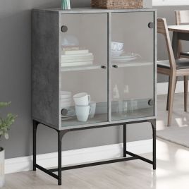 Side Cabinet with Glass Doors Concrete Grey 69x37x100 cm