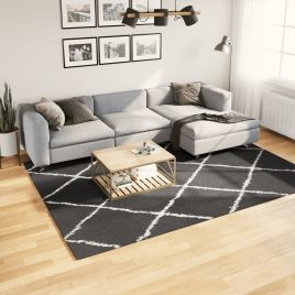 Shaggy Rug High Pile Modern Black and Cream 200x280cm