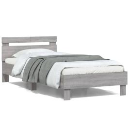 Bed Frame with Headboard and LED Lights Grey Sonoma 100x200 cm