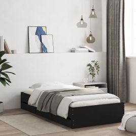 Bed Frame with Drawers Black 90x190 cm Single Engineered Wood