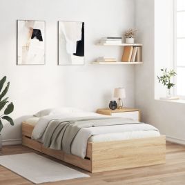 Bed Frame with Drawers Sonoma Oak 75x190 cm Small Single Engineered Wood