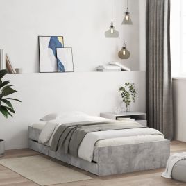 Bed Frame with Drawers Concrete Grey 75x190 cm Small Single Engineered Wood
