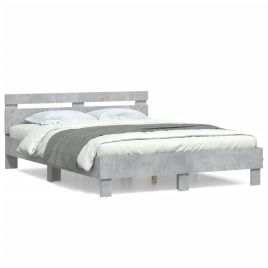 Bed Frame with Headboard Concrete Grey 150x200 cm King Size Engineered Wood