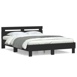 Bed Frame with Headboard Black 140x200 cm Engineered Wood