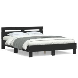 Bed Frame with Headboard Black 140x190 cm Engineered Wood