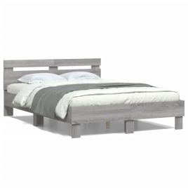 Bed Frame with Headboard Grey Sonoma 135x190 cm Double Engineered Wood