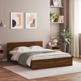 Bed Frame with Headboard Brown Oak 150x200 cm King Size