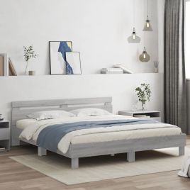 Bedframe with LED Grey Sonoma 180x200cm Super King