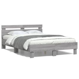 Bed Frame with Headboard and LED Grey Sonoma 120x190 cm Small Double