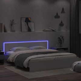 Bed Frame with Headboard and LED White 200x200 cm
