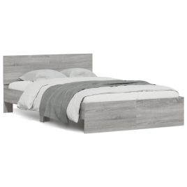 Bedframe with Headboard and LED Grey Sonoma 140x190cm